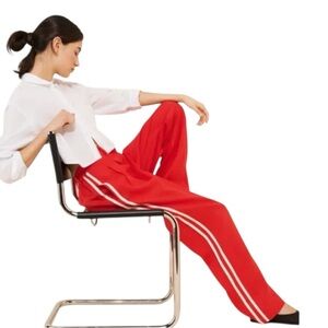 DONNI Pleated Stripe Pants Linen Red White Small